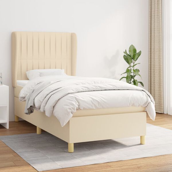 vidaXL Boxspringbett mit Matratze Creme 90x190 cm Stoff