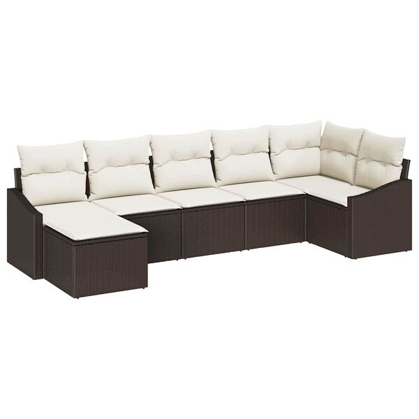 vidaXL Sofa Set mit Kissen 7 pcs Braun Poly Rattan