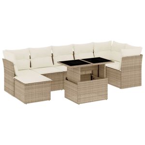 vidaXL 8-tlg. Garten-Sofagarnitur mit Kissen Beige Poly Rattan
