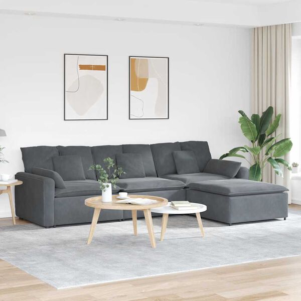 vidaXL Modulares Sofa mit Fußhocker und Kissen Dunkelgrau