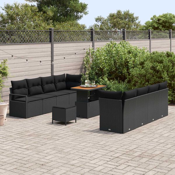 vidaXL Garten-Sofa-Set mit Kissen mit Speicher Schwarz 90 x 55 x 71 cm