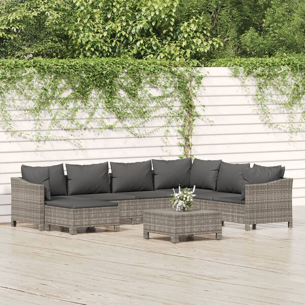 vidaXL 8-tlg. Garten-Lounge-Set mit Kissen Grau Poly Rattan