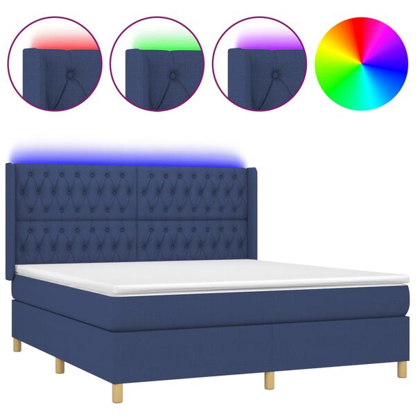 vidaXL Boxspringbett mit Matratze & LED Blau 180x200 cm Stoff