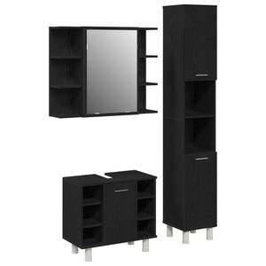 vidaXL Badezimmerm&ouml;bel-Set 3 stk. Schwarz 30 x 30 x 179,5 cm