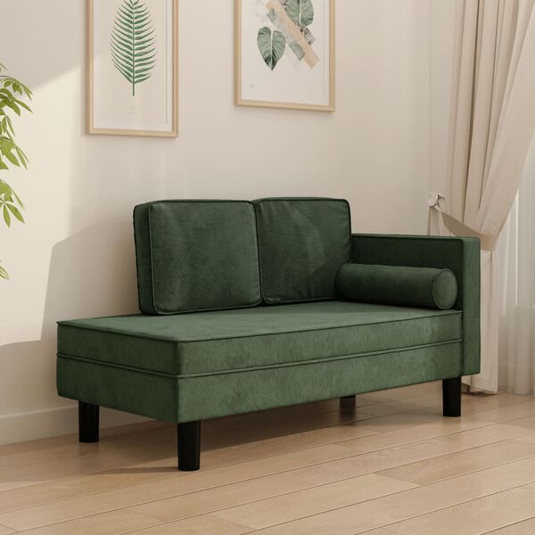 vidaXL Chaiselongue mit Kissen und Nackenrolle Dunkelgr&uuml;n Samt