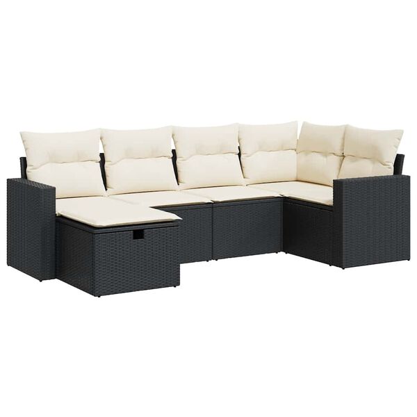 vidaXL 6-tlg. Garten-Sofagarnitur mit Kissen Schwarz Poly Rattan