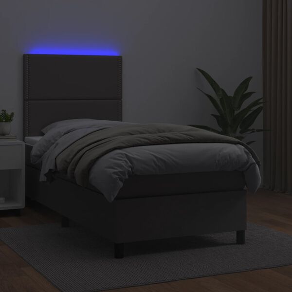 vidaXL Boxspringbett mit Matratze & LED Grau 100x200 cm Kunstleder
