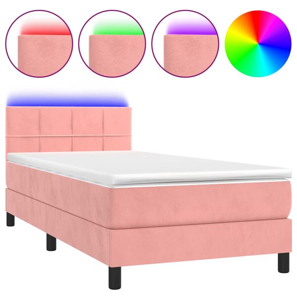 vidaXL Boxspringbett mit Matratze & LED Rosa 90x190 cm Samt
