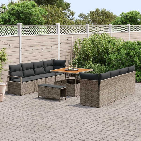 vidaXL Garten-Sofa-Set mit Kissen 11 pcs Grau Poly Rattan