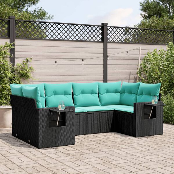 vidaXL 6-teiliges Gartensofa-Set mit Kissen, schwarzes Polyrattan