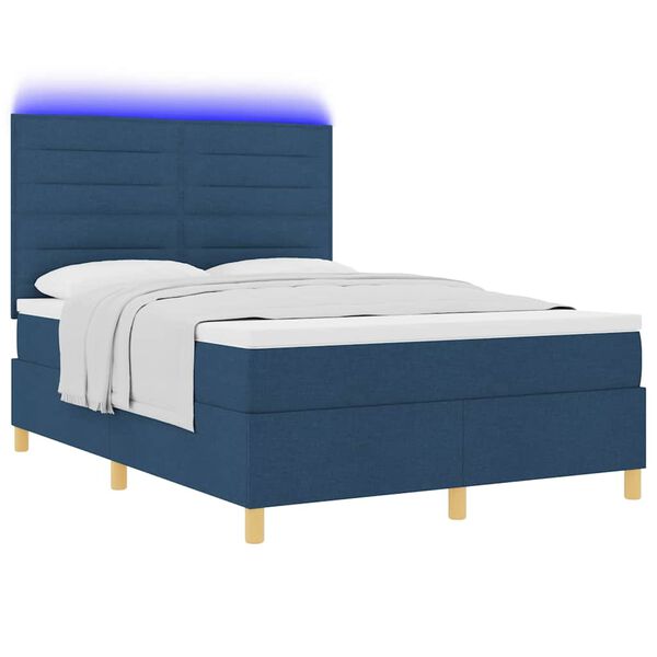 vidaXL LED Boxspringbett mit Matratze Blau 140 x 200 cm Stoff