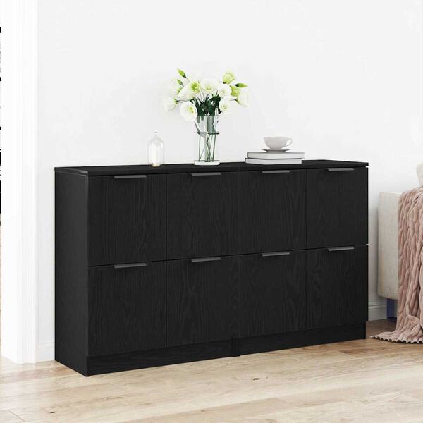 vidaXL Sideboard 2 pcs Schwarz Eichen-Optik 60 x 30 x 70 cm