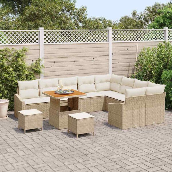 vidaXL Garten-Sofa-Set mit Kissen 12 pcs Beige Poly Rattan