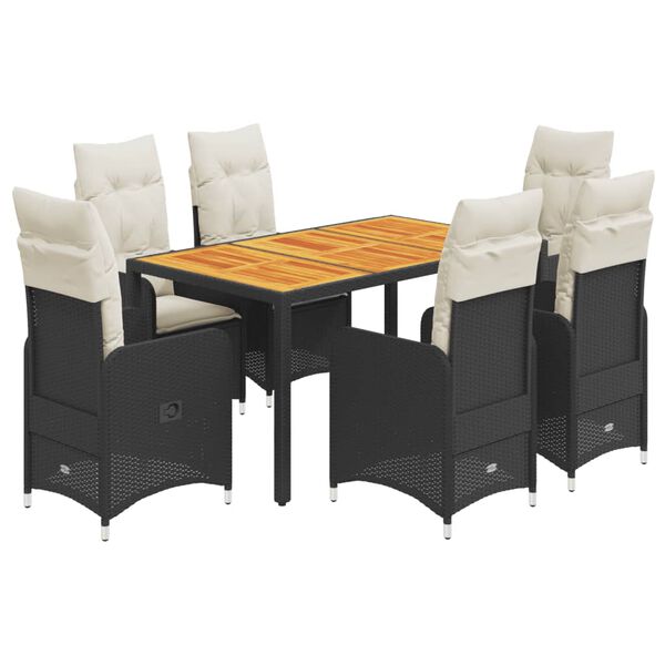 vidaXL 7-tlg. Garten-Bistro-Set mit Kissen Schwarz Poly Rattan