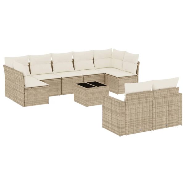 vidaXL 10-tlg. Garten-Sofagarnitur mit Kissen Beige Poly Rattan