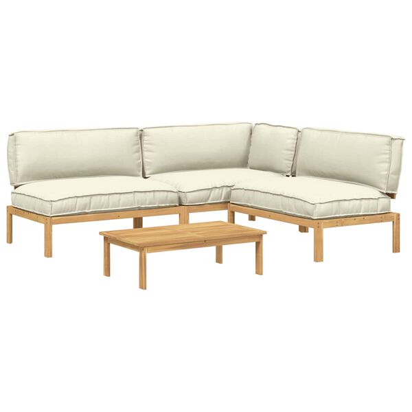 vidaXL Sofa Set mit Kissen Uni 4 pcs Creme Massivholz Akazie