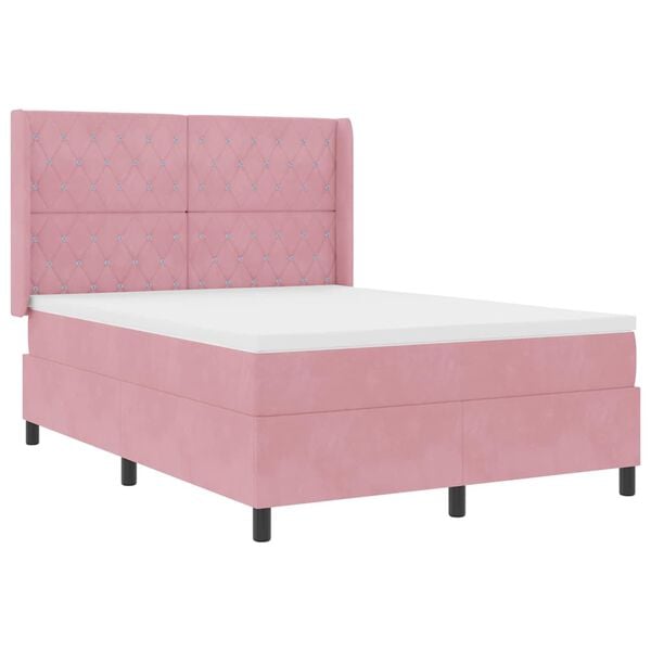 vidaXL Boxspringbett mit Matratze mit Kopfteil Rosa 140 x 200 cm Samt