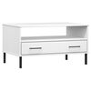 vidaXL Couchtisch OSLO mit Metallbeinen Wei&szlig; 85x50x45 cm Massivholz