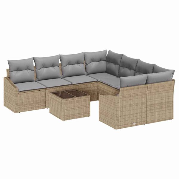 vidaXL Garten-Sofa-Set 9 pcs Beige und Hellgrau 55 x 55 x 37 cm