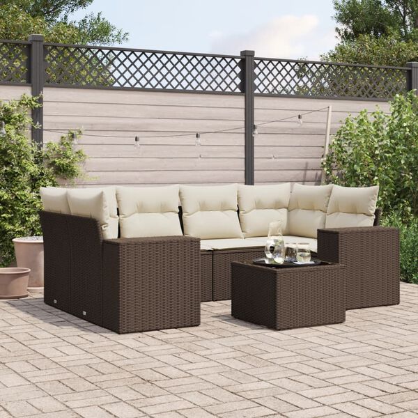 vidaXL 7-tlg. Garten-Sofagarnitur mit Kissen Braun Poly Rattan
