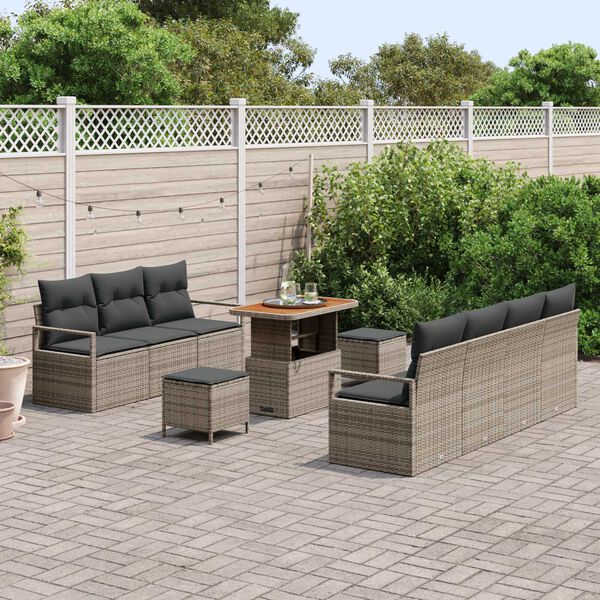 vidaXL Garten-Sofa-Set mit Kissen mit Speicher mit Kissen 10 pcs Grau