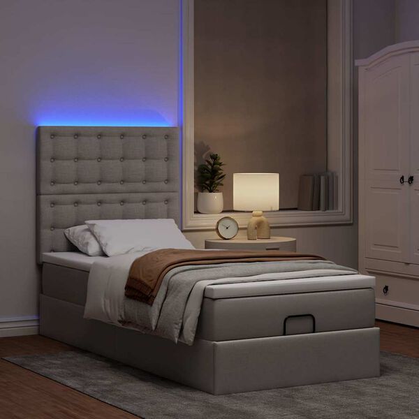 vidaXL Ottoman-Bett mit Matratze & LEDs Taupe 80x200 cm Stoff