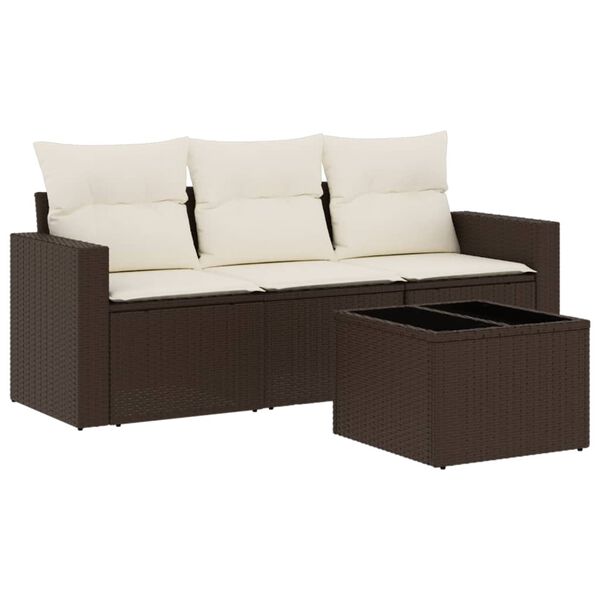vidaXL 4-tlg. Garten-Sofagarnitur mit Kissen Braun Poly Rattan