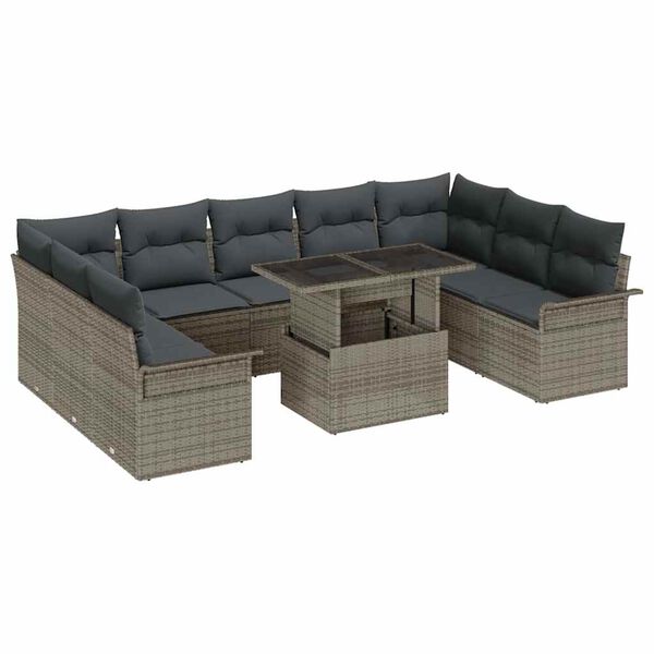 vidaXL Sofa Set mit Kissen 10 pcs Grau Poly-Rattan