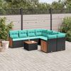vidaXL 9-teiliges Gartensofa-Set mit Kissen, schwarzes Polyrattan