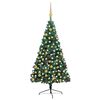 vidaXL K&uuml;nstlicher Halb-Weihnachtsbaum Beleuchtung Kugeln Gr&uuml;n 210 cm