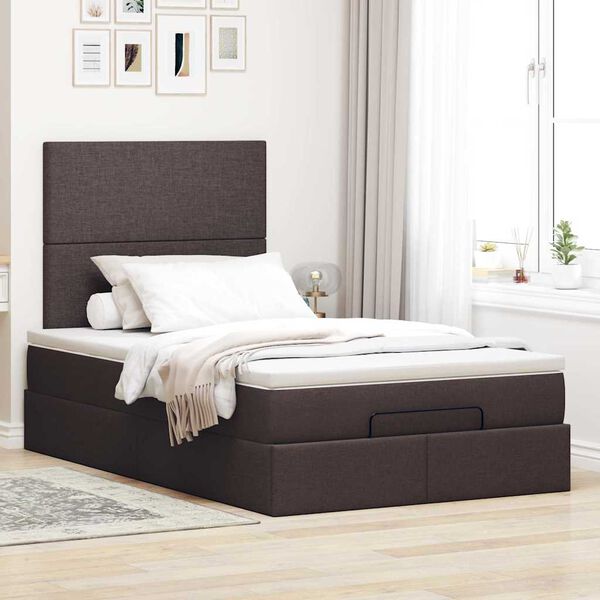 vidaXL Ottoman-Bett mit Matratze & LEDs Dunkelbraun 120x190 cm Stoff