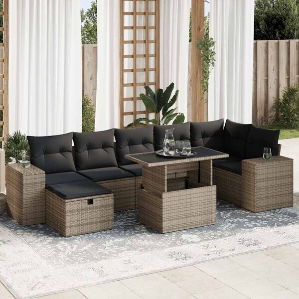 vidaXL 5-tlg. Garten-Sofagarnitur mit Kissen Grau Poly Rattan