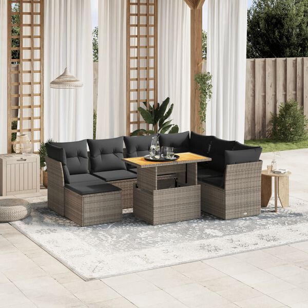 vidaXL 8-tlg. Garten-Sofagarnitur mit Kissen Grau Poly Rattan