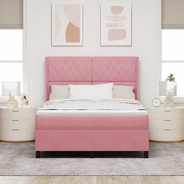 vidaXL LED Boxspringbett mit Matratze Argyle Rosa 160 x 200 cm Samt