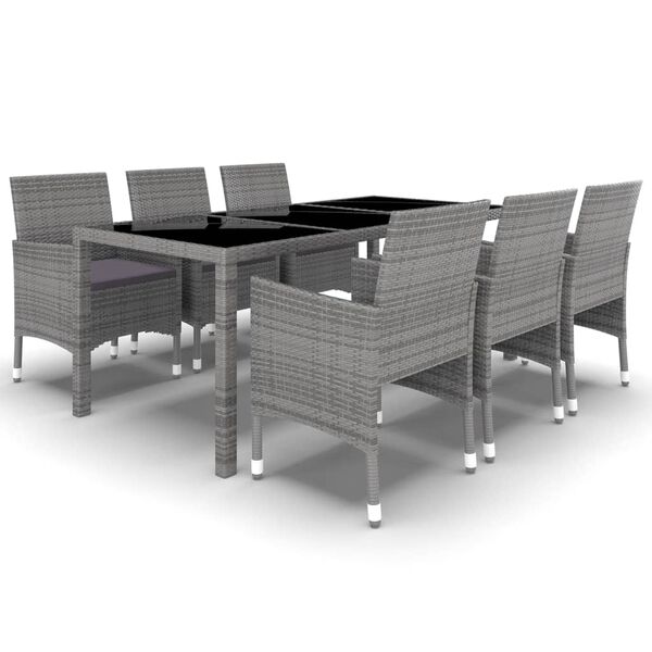 vidaXL 7-tlg. Garten-Essgruppe Poly Rattan und Hartglas Grau