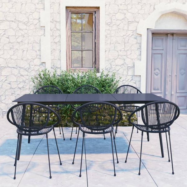 vidaXL 7-tlg. Garten-Essgruppe PVC Rattan Schwarz