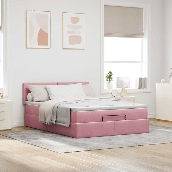 vidaXL Ottoman-Bett mit Matratze Rosa 140x200 cm Samt