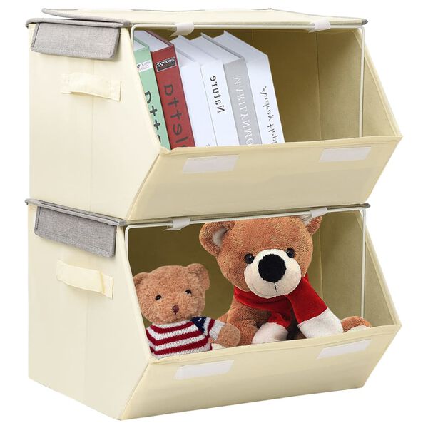 vidaXL Aufbewahrungsboxen mit Deckeln 2Stk. Stapelbar Stoff Grau Creme