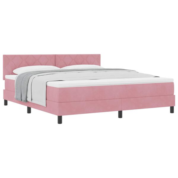vidaXL Boxspringbett mit Matratze mit Kopfteil Rosa 180 x 200 cm Samt