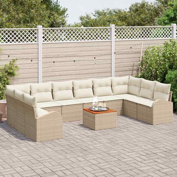 vidaXL Garten-Sofa-Set mit Kissen 11 pcs Beige Poly Rattan