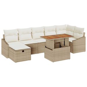 vidaXL Gartensofa-set mit Kissen mit Speicher 8 pcs Beige Poly-Rattan