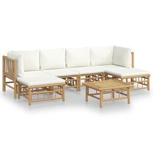 vidaXL 7-tlg. Garten-Lounge-Set mit Cremewei&szlig;en Kissen Bambus