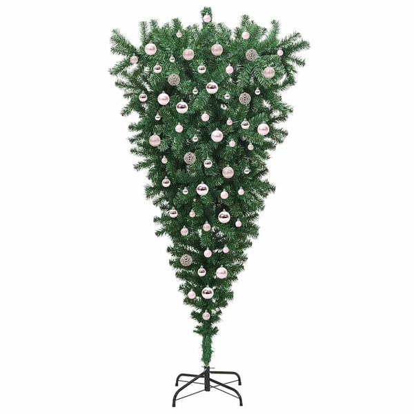 vidaXL Umgedrehter Kunst Weihnachtsbaum mit Kugelset Gr&uuml;n 210 cm PVC