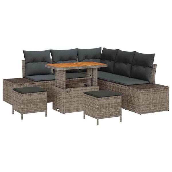 vidaXL Gartensofa-set mit Kissen mit Speicher 8 pcs Grau Poly Rattan