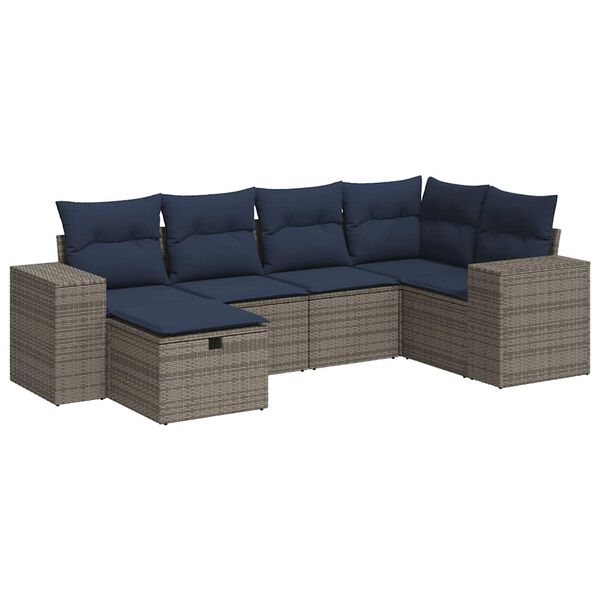 vidaXL 6-tlg. Garten-Sofagarnitur mit Kissen Grau Poly Rattan