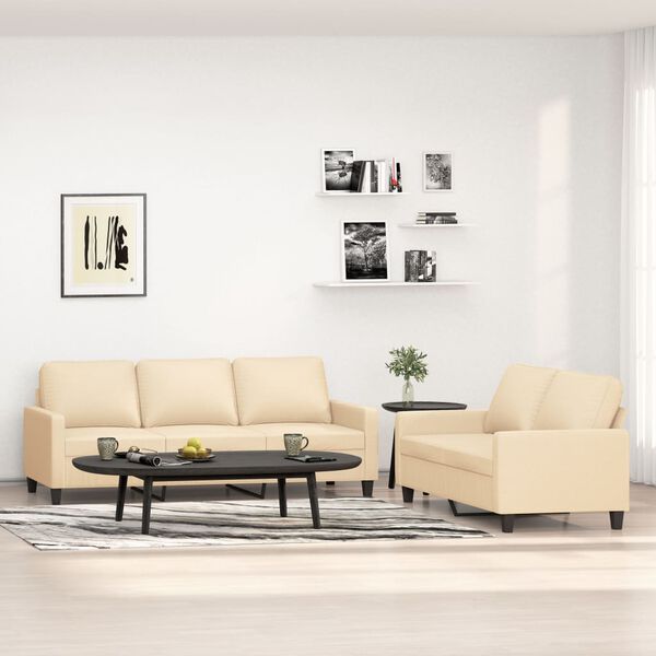 vidaXL 2-tlg. Sofagarnitur mit Kissen Creme Stoff