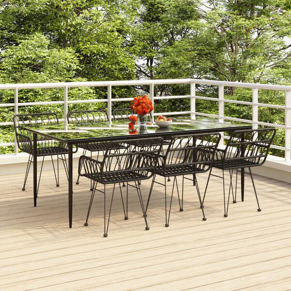 vidaXL 7-tlg. Garten-Essgruppe Schwarz Poly Rattan
