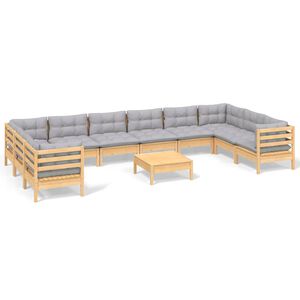 vidaXL 11-tlg. Garten-Lounge-Set mit Grauen Kissen Kiefernholz