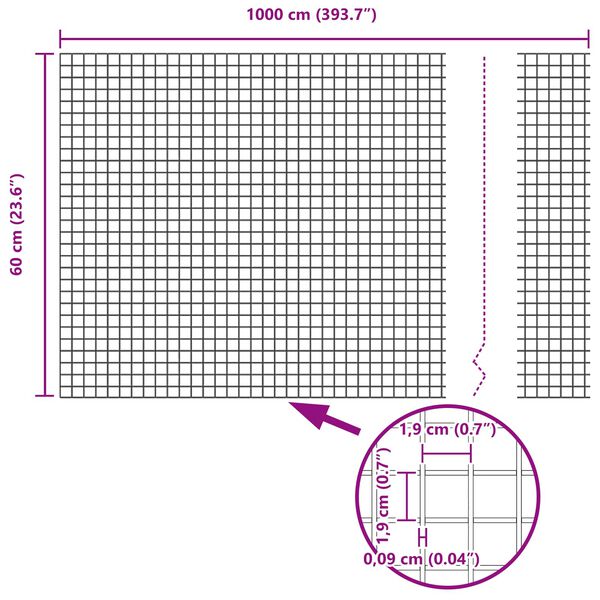 vidaXL Geschweißter Drahtzaun Grün 0,6 x 10 m Stahl