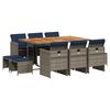 vidaXL 11-teiliges Garten-Ess-Set mit Kissen, grau, Polyrattan